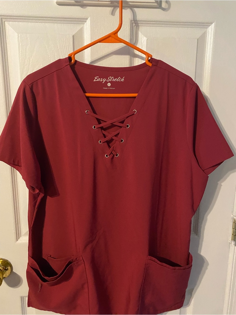 Easy Stretch Burgundy Lace-Up V-Neck Short Sleeve Top